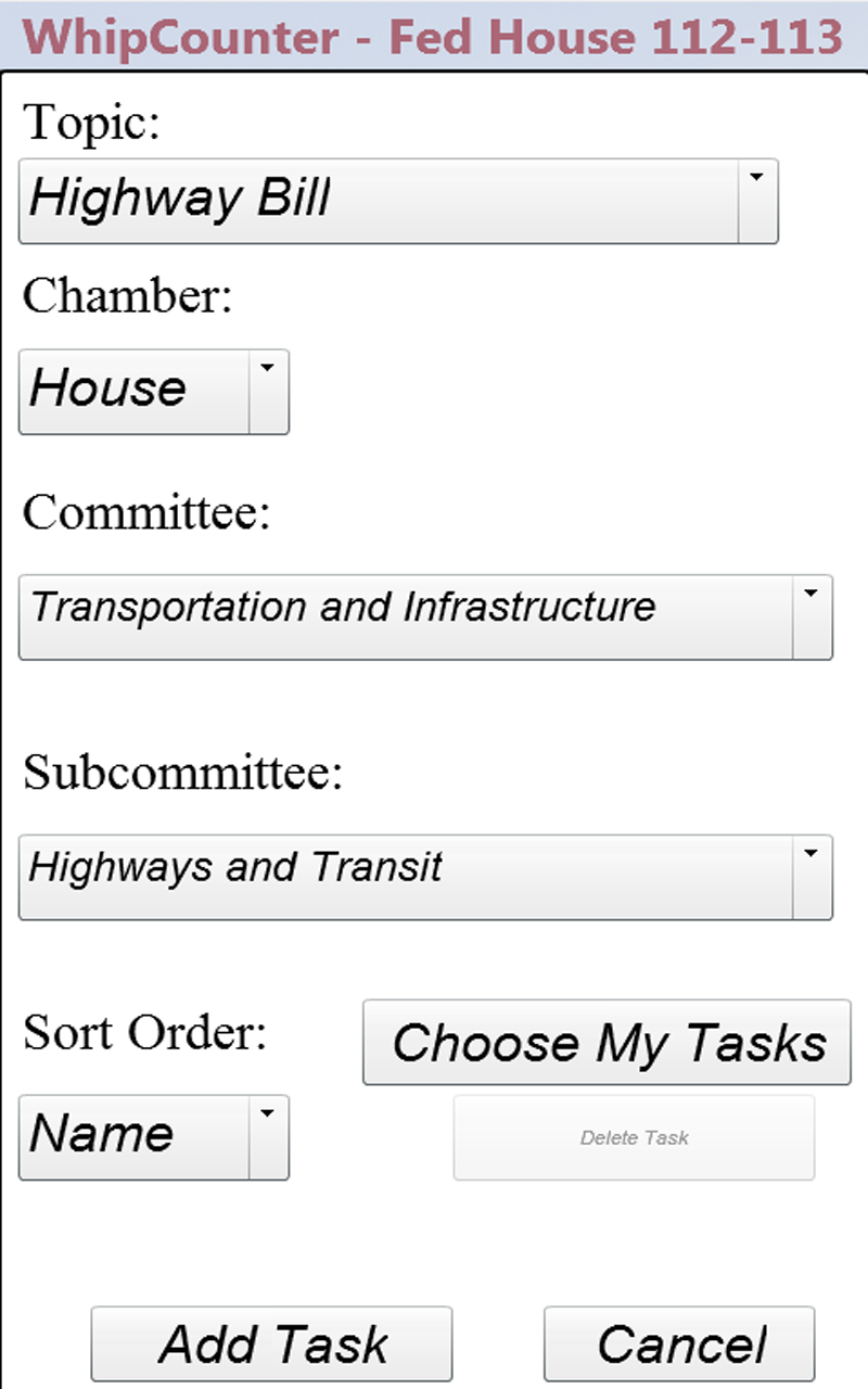 Screen shot of add/edit task screen