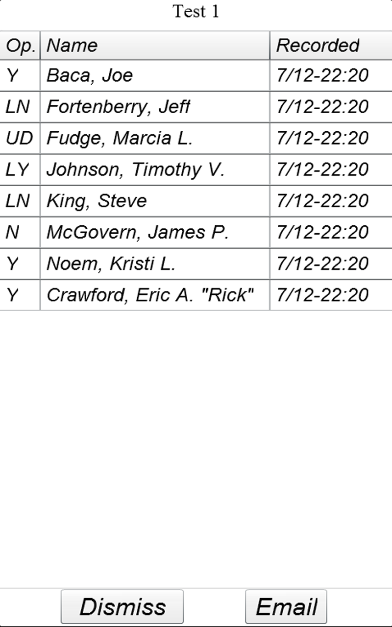 Screen shot for tally screen